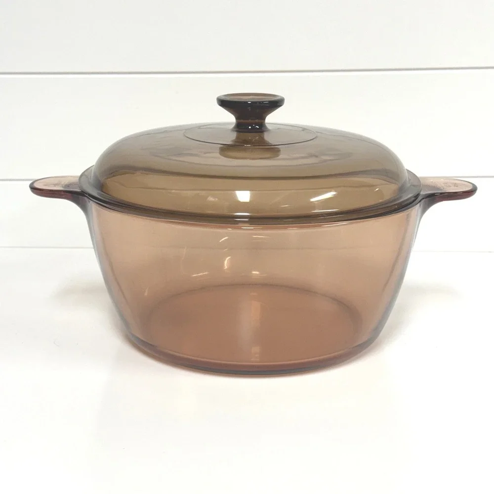 Vintage Visions Corning Amber Glass 4.5L Dutch Oven Stock Pot Casserole Dish